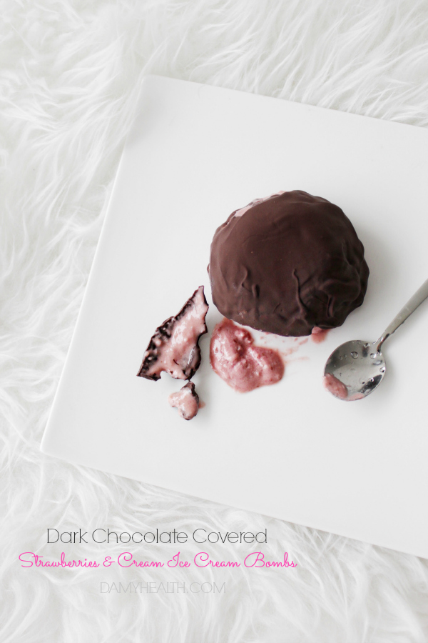 Dark Chocolate Covered Strawberries & Cream Ice Cream Bombs4