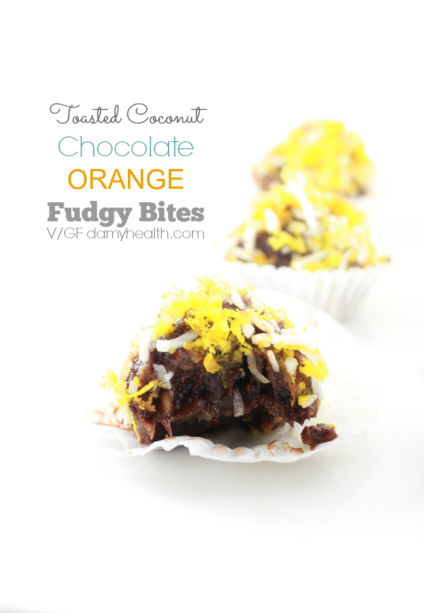 Toasted Coconut Chocolate Orange Fudgy Bites