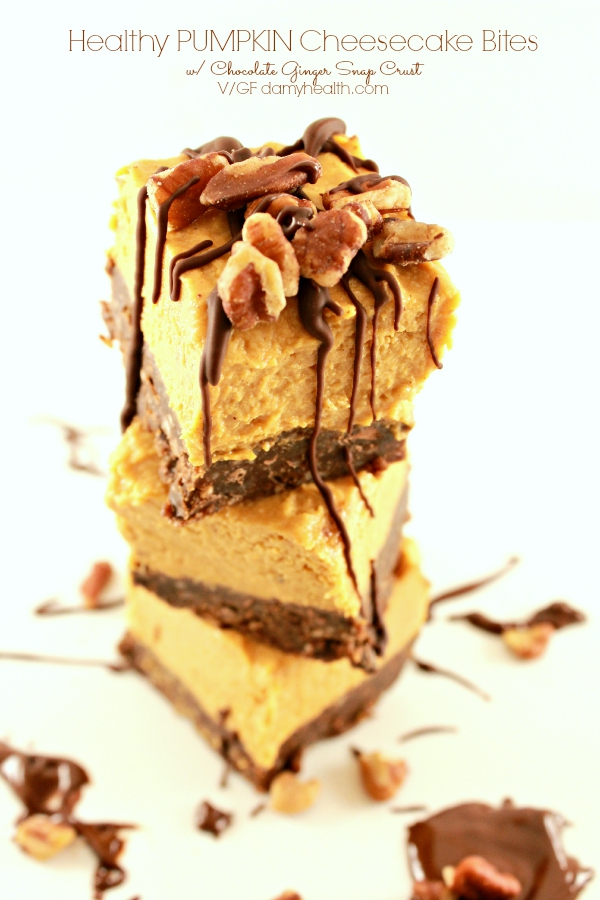 Healthy Pumpkin Cheesecake Bites with Chocolate Ginger Snap Crust