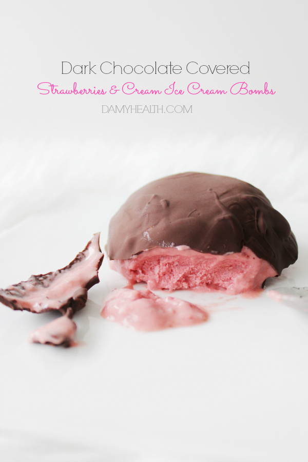 Dark Chocolate Covered “Strawberries & Cream Ice Cream” Bombs
